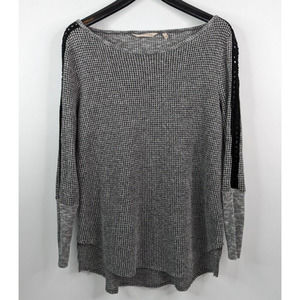 Soft Surroundings Womens L Bailey Waffle Knit Crochet Trim Longline Grey Sweater